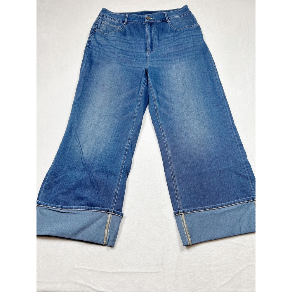 Halara Flex High Waisted Rolled Hem Wide Leg Jeans Large Soft Comfortable